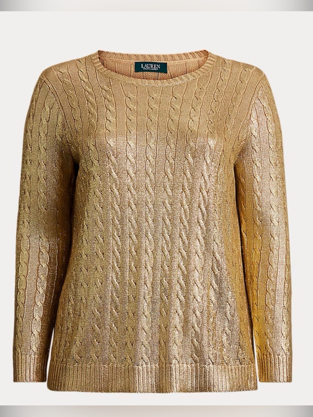 Ralph Lauren Metallic Cable-Knit Sweater XS gold authentic cotton